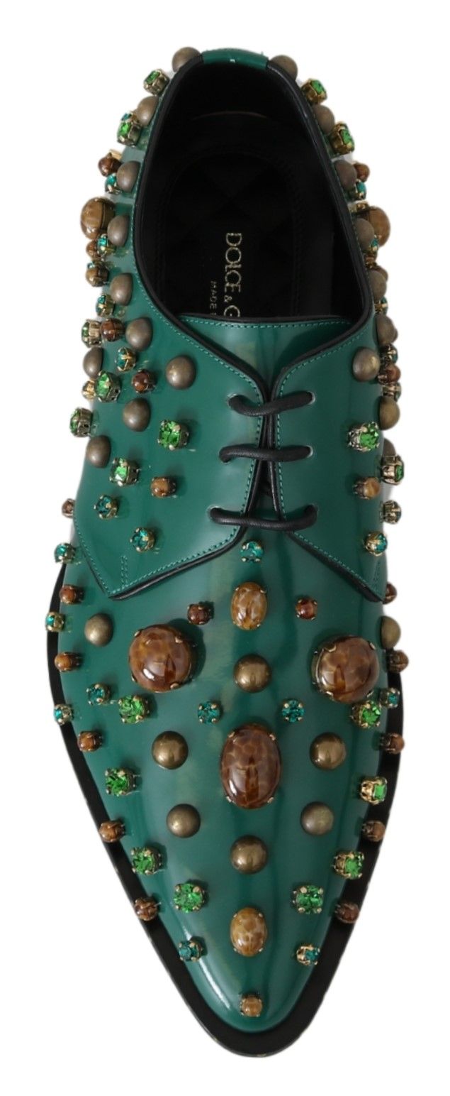 Emerald Leather Dress Shoes with Crystal Accents Dolce & Gabbana