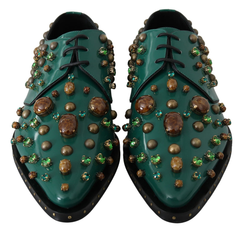 Emerald Leather Dress Shoes with Crystal Accents Dolce & Gabbana