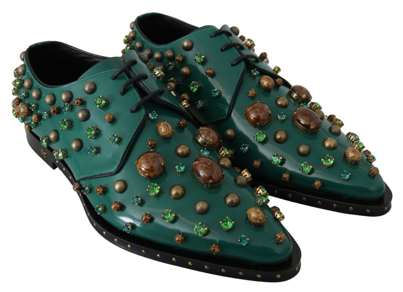 Emerald Leather Dress Shoes with Crystal Accents Dolce & Gabbana