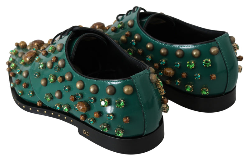 Emerald Leather Dress Shoes with Crystal Accents Dolce & Gabbana