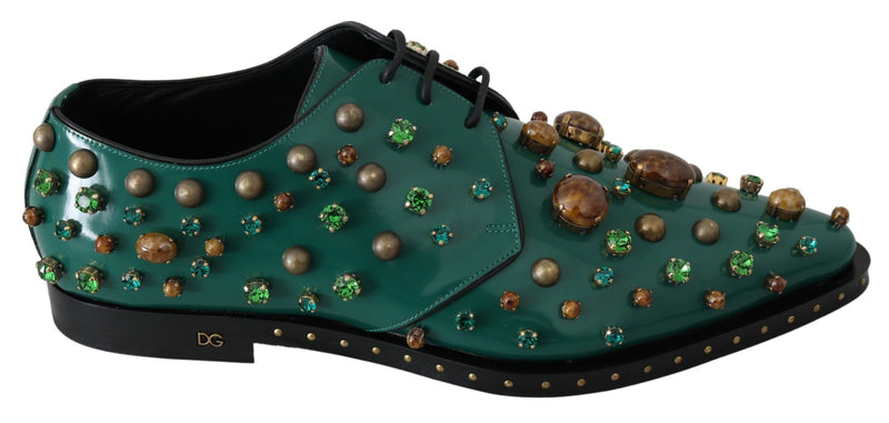 Emerald Leather Dress Shoes with Crystal Accents Dolce & Gabbana