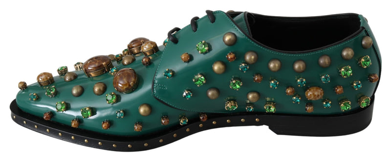 Emerald Leather Dress Shoes with Crystal Accents Dolce & Gabbana