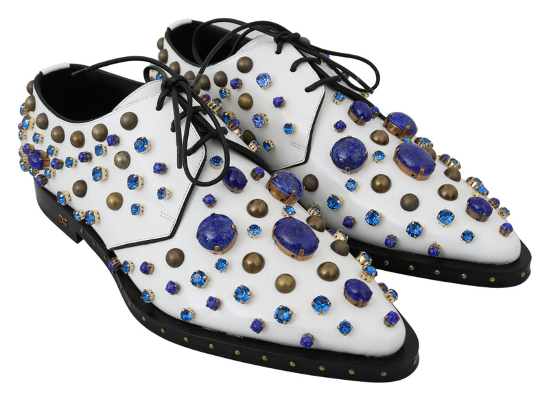 Elegant White Leather Dress Shoes With Crystals Dolce & Gabbana