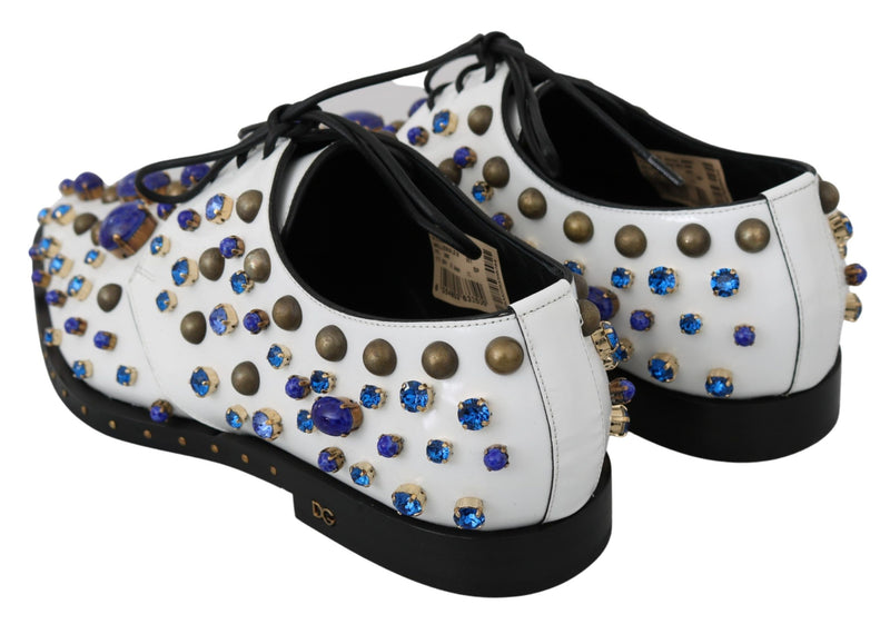 Elegant White Leather Dress Shoes With Crystals Dolce & Gabbana