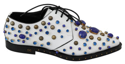 Elegant White Leather Dress Shoes With Crystals Dolce & Gabbana