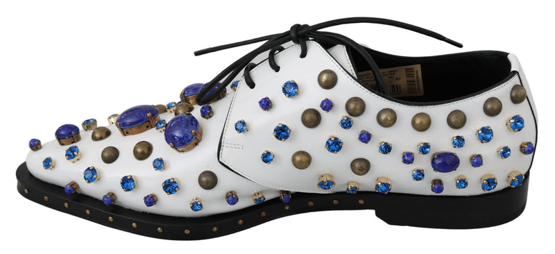 Elegant White Leather Dress Shoes With Crystals Dolce & Gabbana