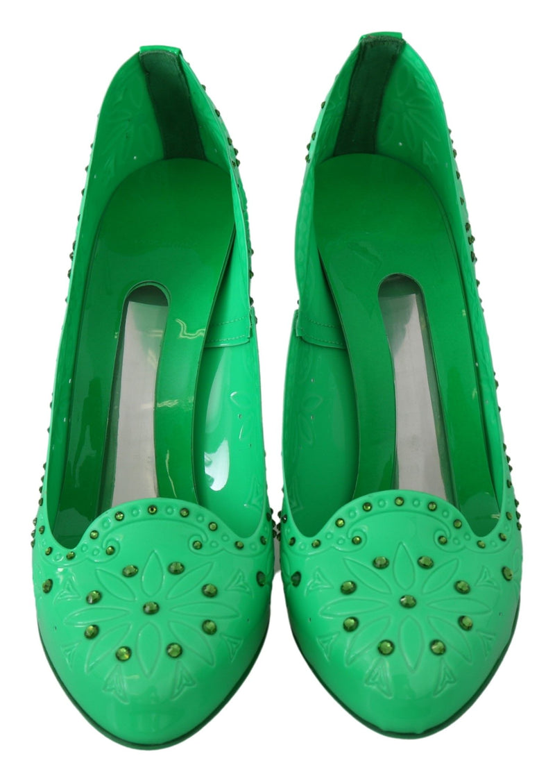 Enchanting Crystal Cinderella Pumps in Lush Green Dolce & Gabbana