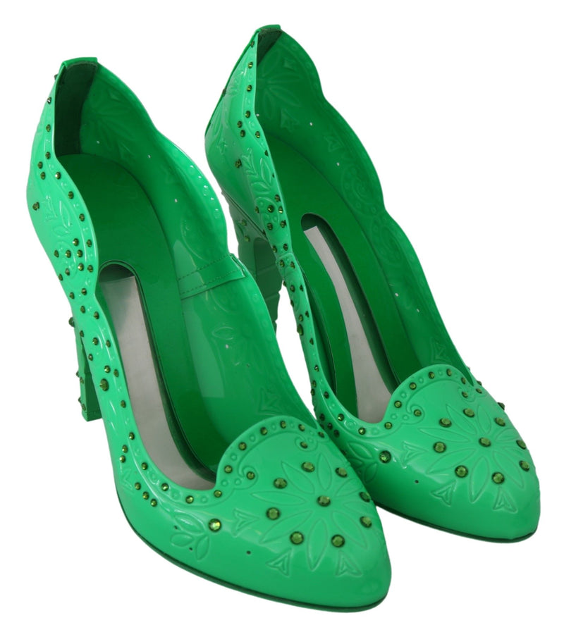 Enchanting Crystal Cinderella Pumps in Lush Green Dolce & Gabbana