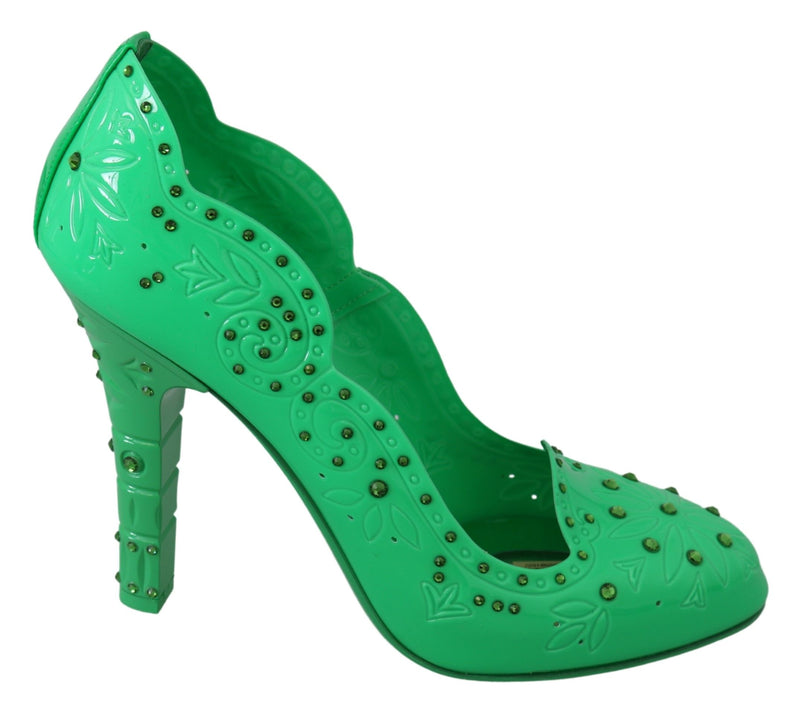 Enchanting Crystal Cinderella Pumps in Lush Green Dolce & Gabbana