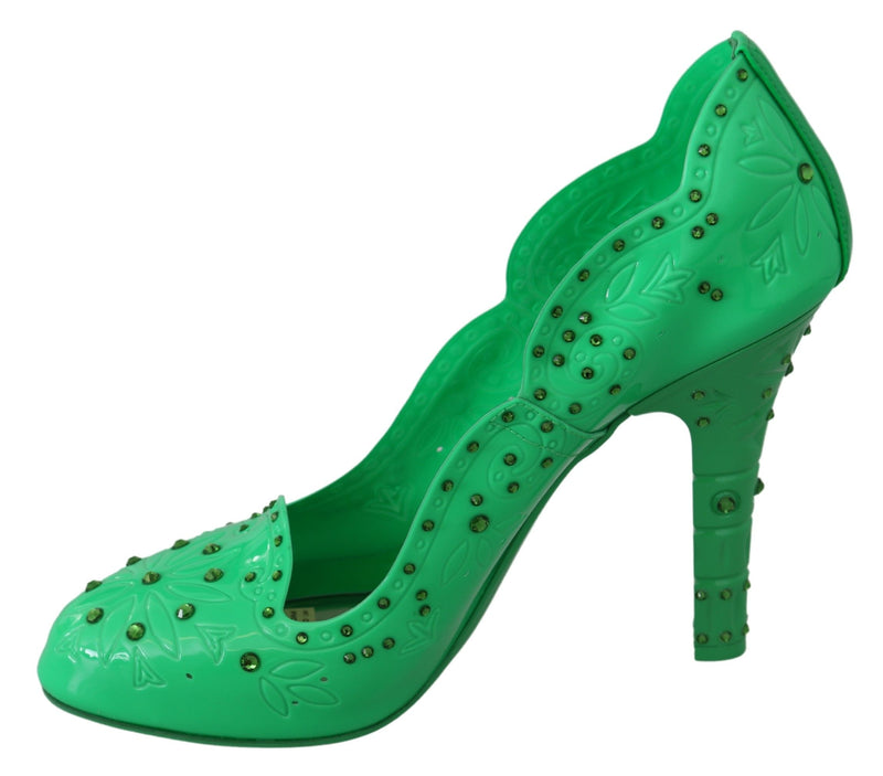 Enchanting Crystal Cinderella Pumps in Lush Green Dolce & Gabbana