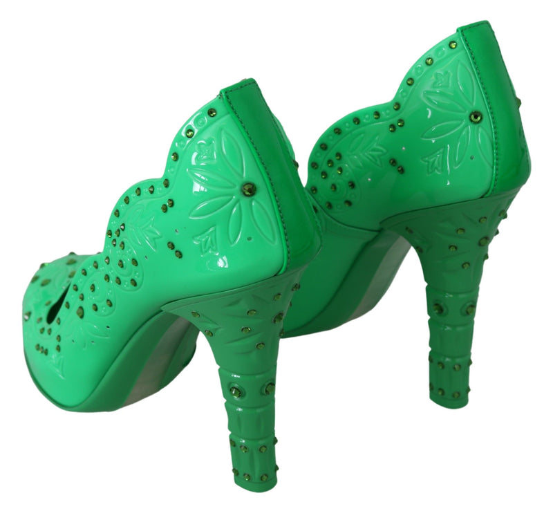 Enchanting Crystal Cinderella Pumps in Lush Green Dolce & Gabbana