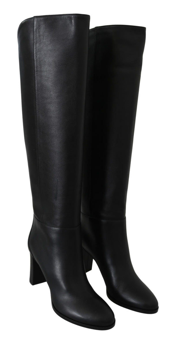 Elegant Black Calf Leather Heeled Boots Jimmy Choo