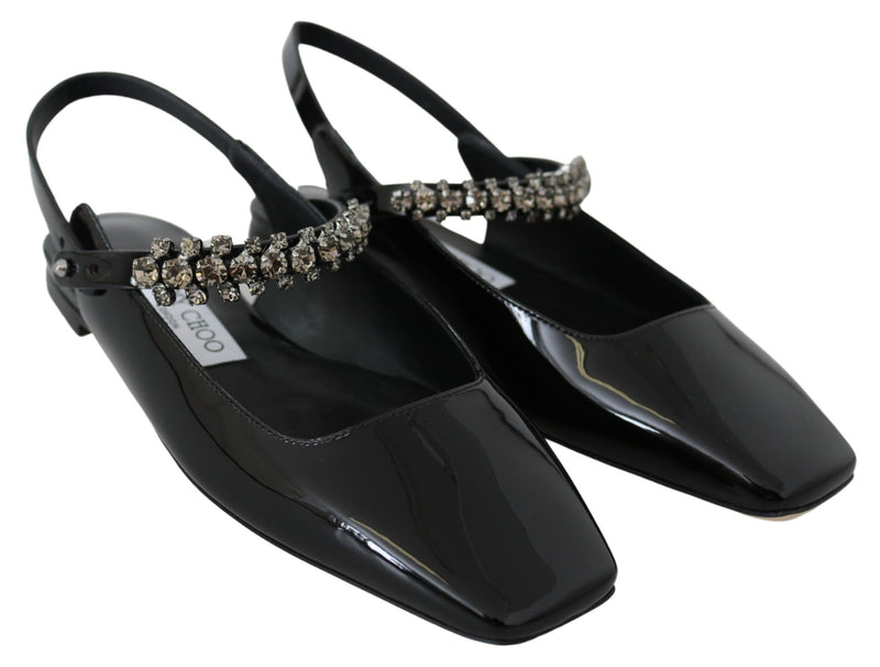 Elegant Black Patent Flats with Crystal Accent Jimmy Choo