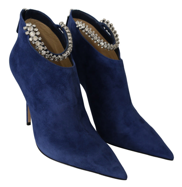 Pop Blue Crystal-Strap Heeled Boots Jimmy Choo