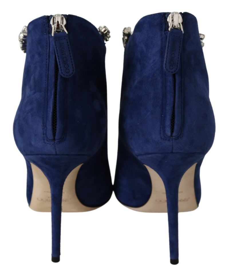 Pop Blue Crystal-Strap Heeled Boots Jimmy Choo