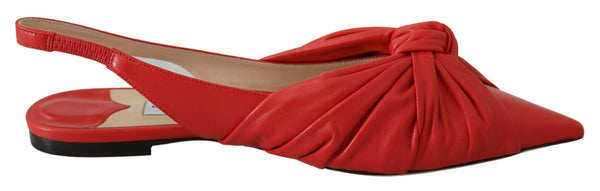 Chic Red Pointed Toe Leather Flats Jimmy Choo