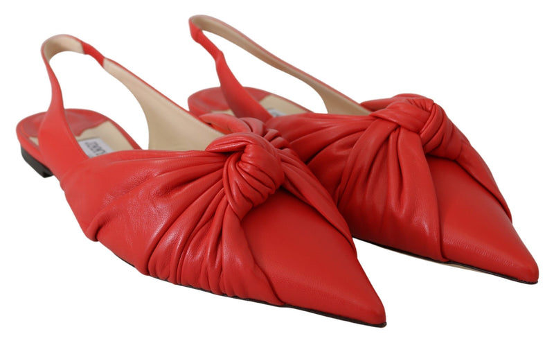 Chic Red Pointed Toe Leather Flats Jimmy Choo