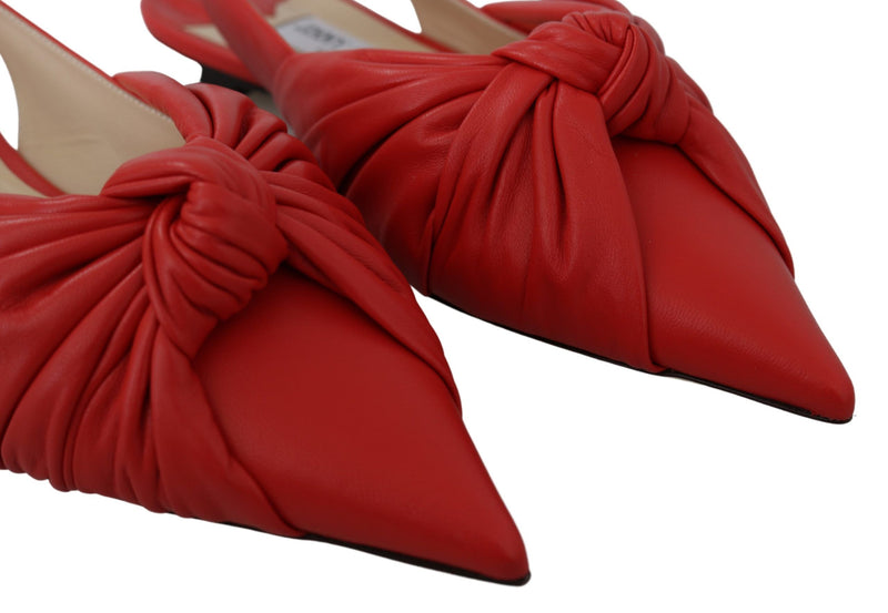 Chic Red Pointed Toe Leather Flats Jimmy Choo