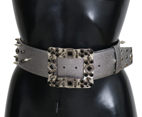 Stunning Silver Leather Crystal-Studded Belt Dolce & Gabbana