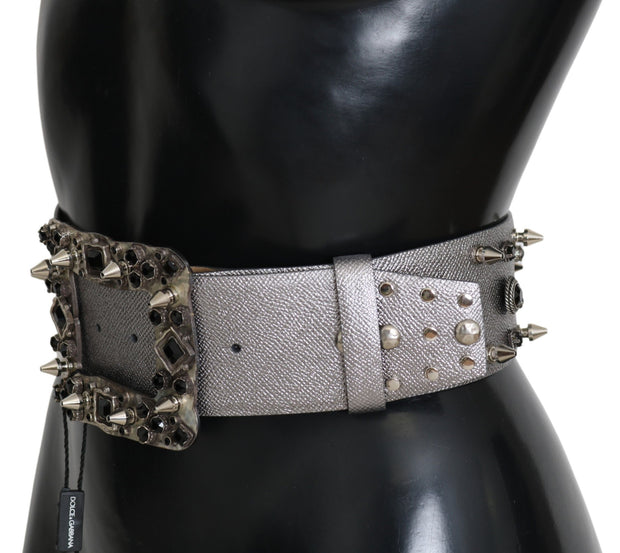 Stunning Silver Leather Crystal-Studded Belt Dolce & Gabbana