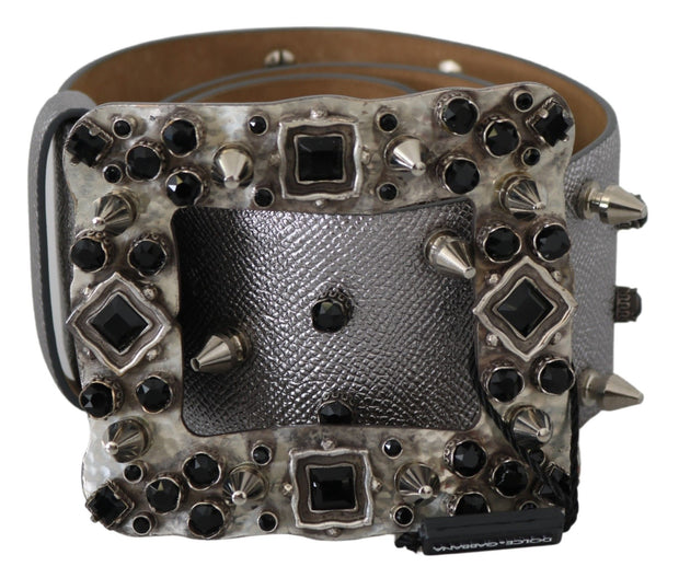 Stunning Silver Leather Crystal-Studded Belt Dolce & Gabbana