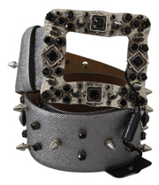 Stunning Silver Leather Crystal-Studded Belt Dolce & Gabbana