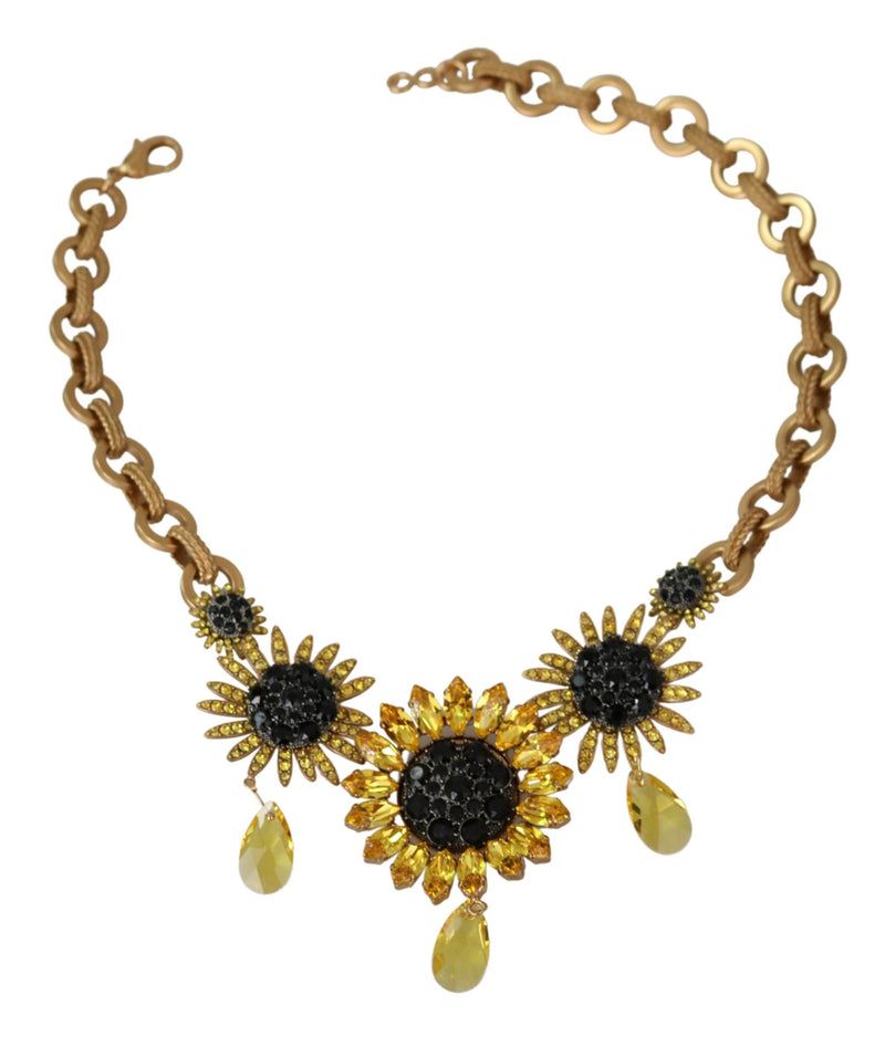 Elegant Gold Floral Crystal Statement Necklace Dolce & Gabbana