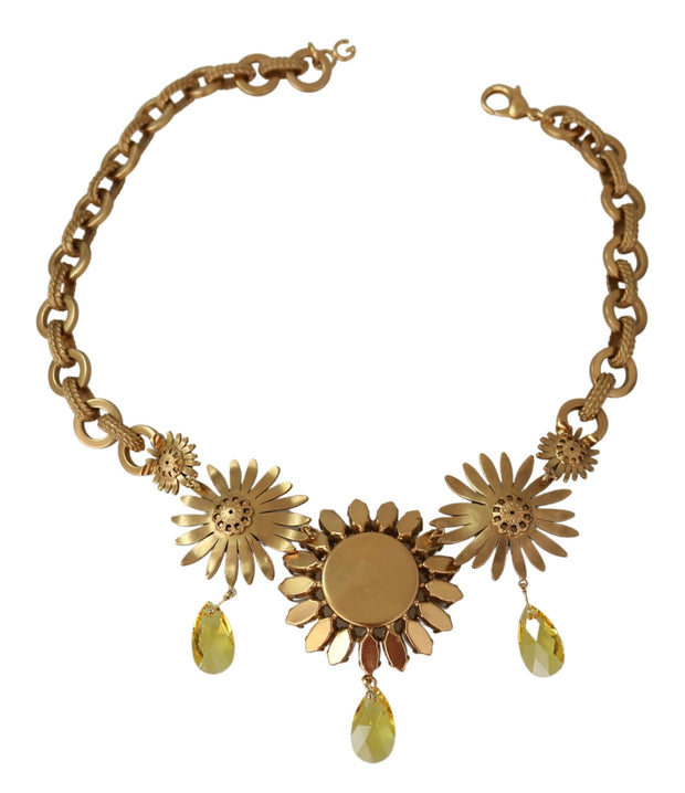 Elegant Gold Floral Crystal Statement Necklace Dolce & Gabbana