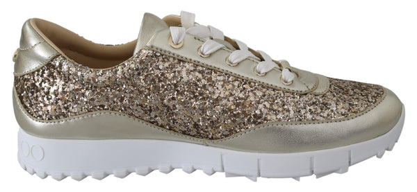 Antique Gold Glitter Leather Sneakers Jimmy Choo