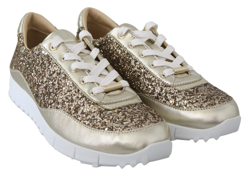 Antique Gold Glitter Leather Sneakers Jimmy Choo