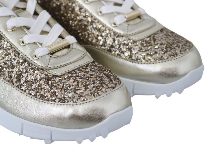 Antique Gold Glitter Leather Sneakers Jimmy Choo