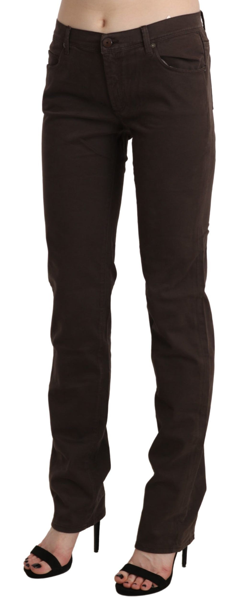 Chic Brown Mid Waist Skinny Trousers Ermanno Scervino