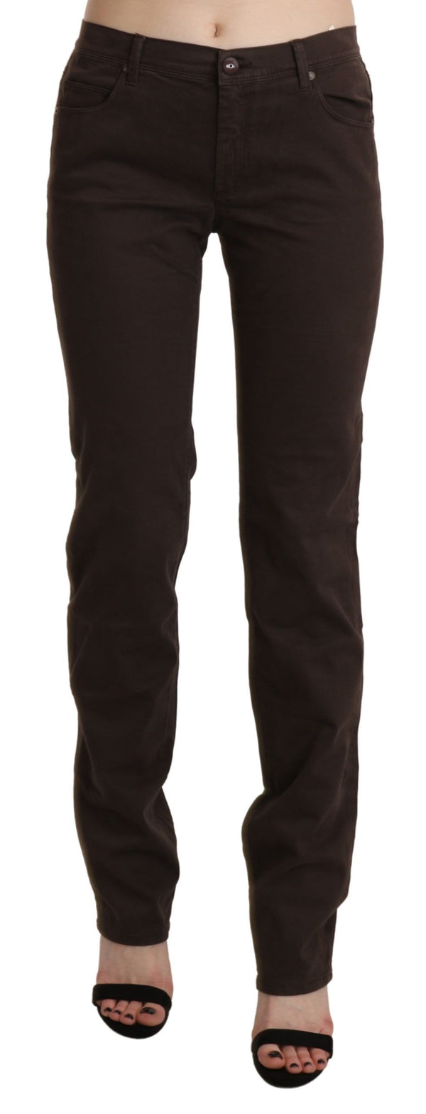 Chic Brown Mid Waist Skinny Trousers Ermanno Scervino