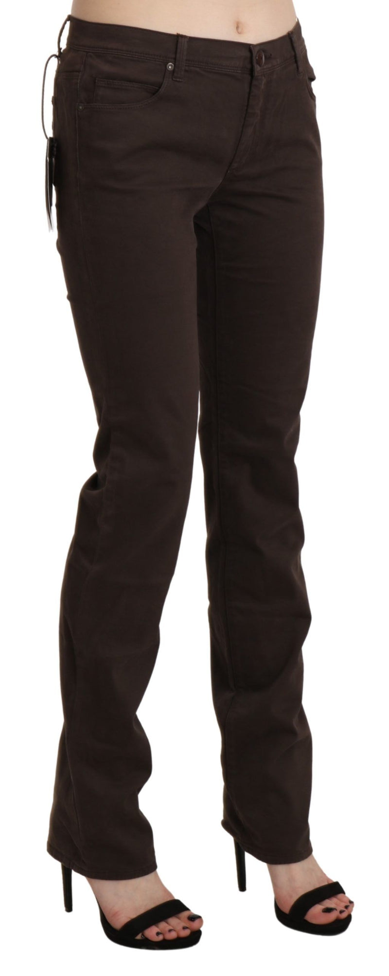 Chic Brown Mid Waist Skinny Trousers Ermanno Scervino