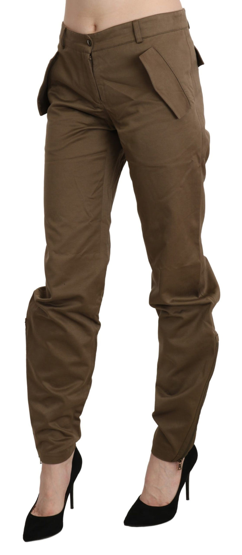 Chic Brown Mid Waist Straight Trousers Ermanno Scervino