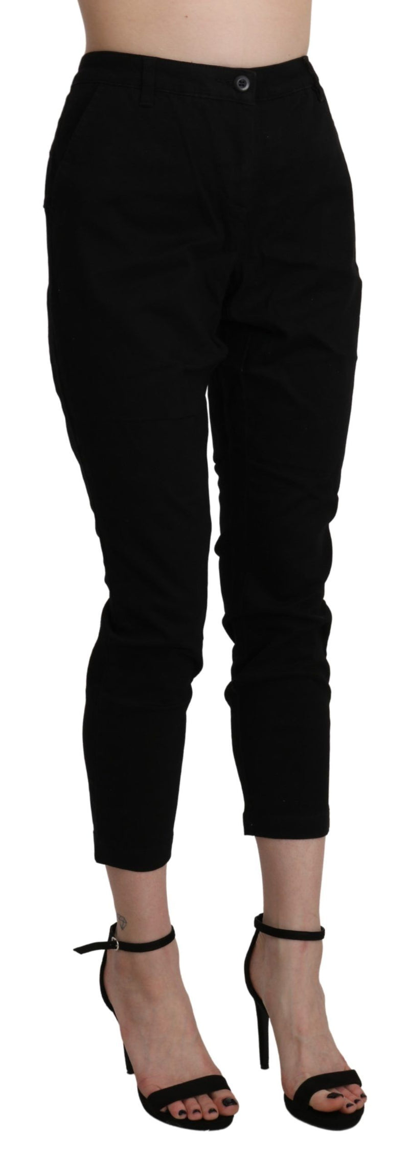 Chic High Waist Cropped Black Jeans Acht