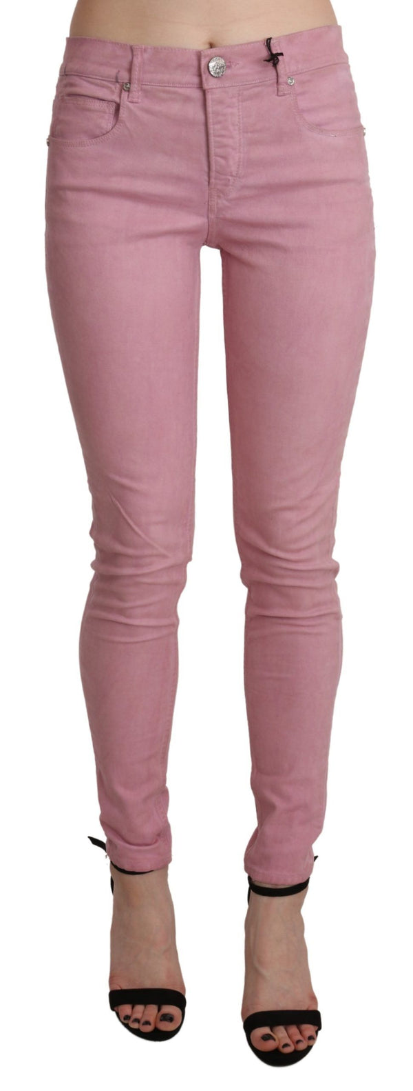 Chic Pink Mid Waist Skinny Jeans Acht