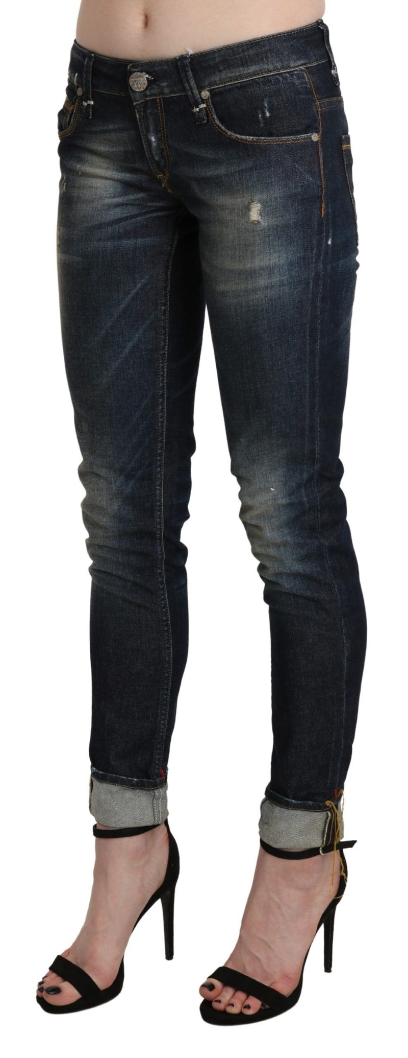 Chic Dark Blue Skinny Cropped Jeans Acht