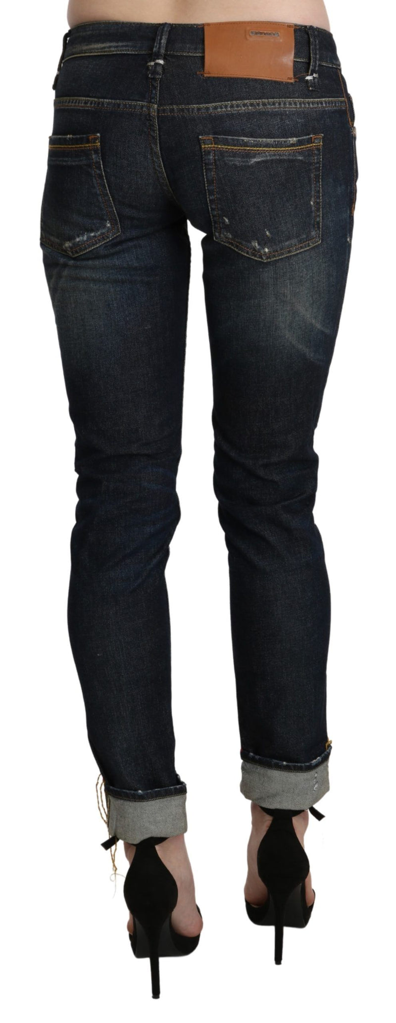 Chic Dark Blue Skinny Cropped Jeans Acht