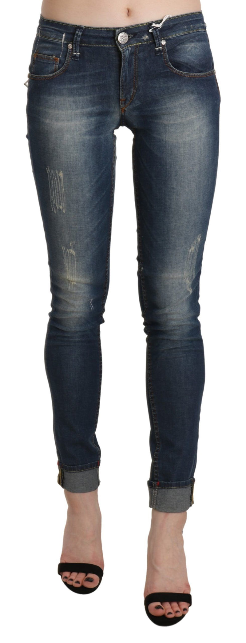 Chic Blue Washed Skinny Cropped Jeans Acht