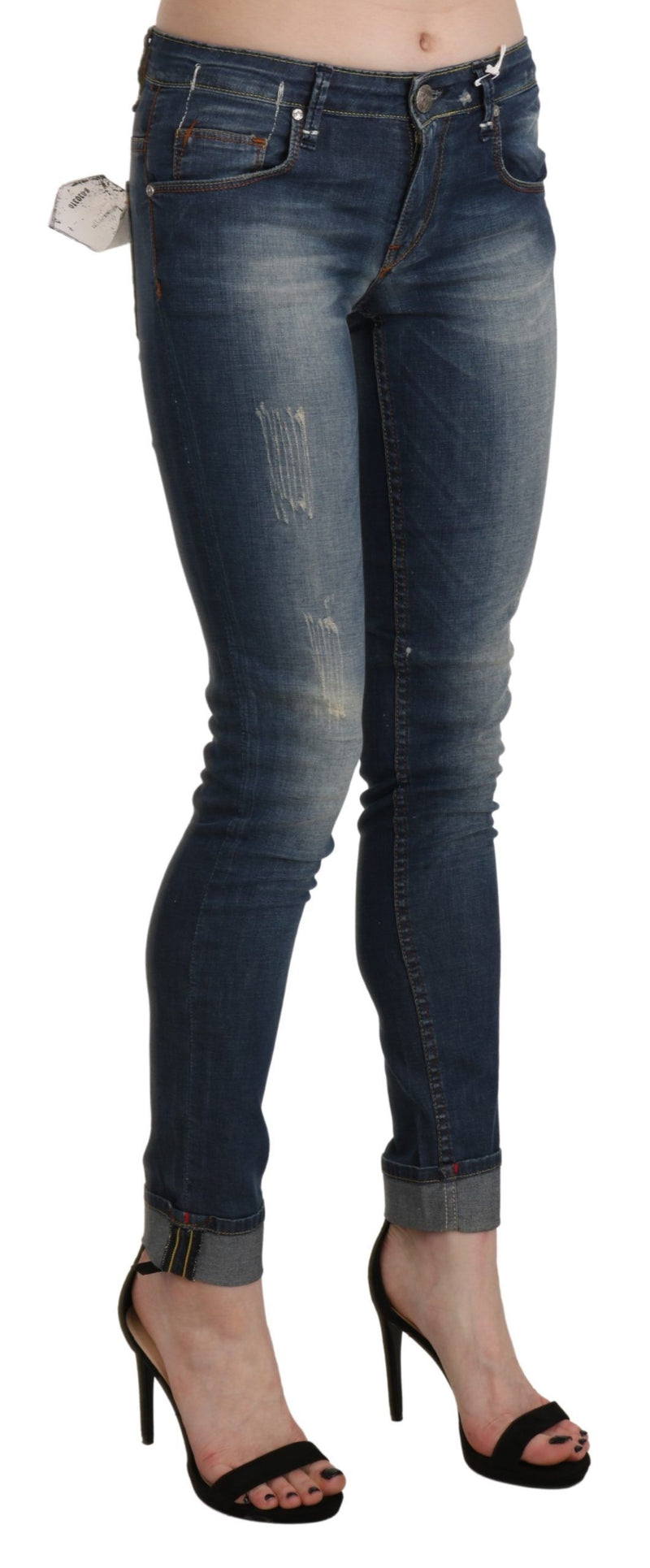 Chic Blue Washed Skinny Cropped Jeans Acht