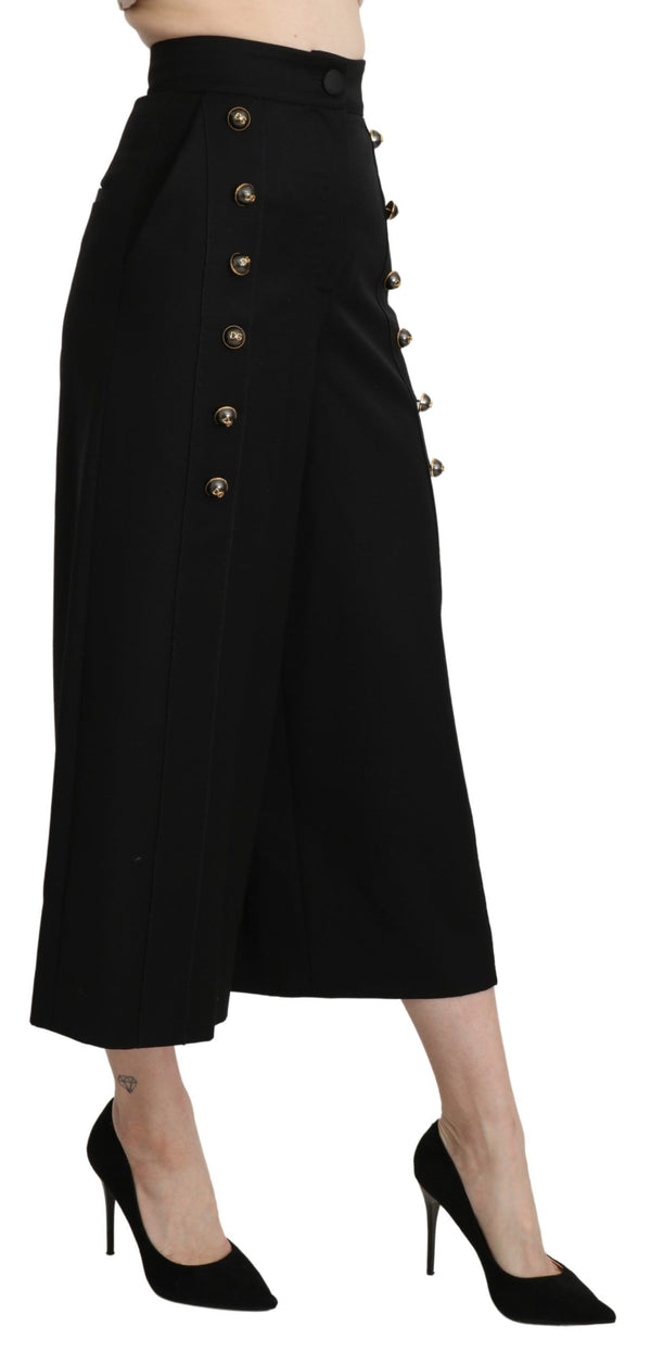 Elegant High Waist Wide Leg Virgin Wool Trousers Dolce & Gabbana