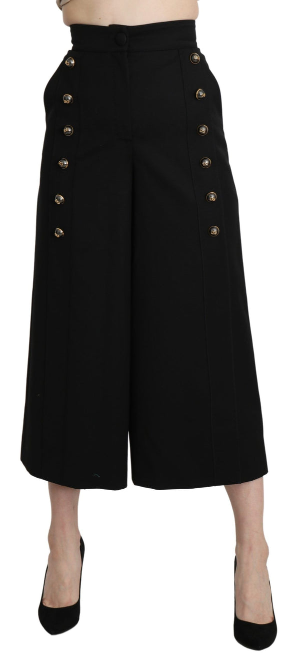 Elegant High Waist Wide Leg Virgin Wool Trousers Dolce & Gabbana