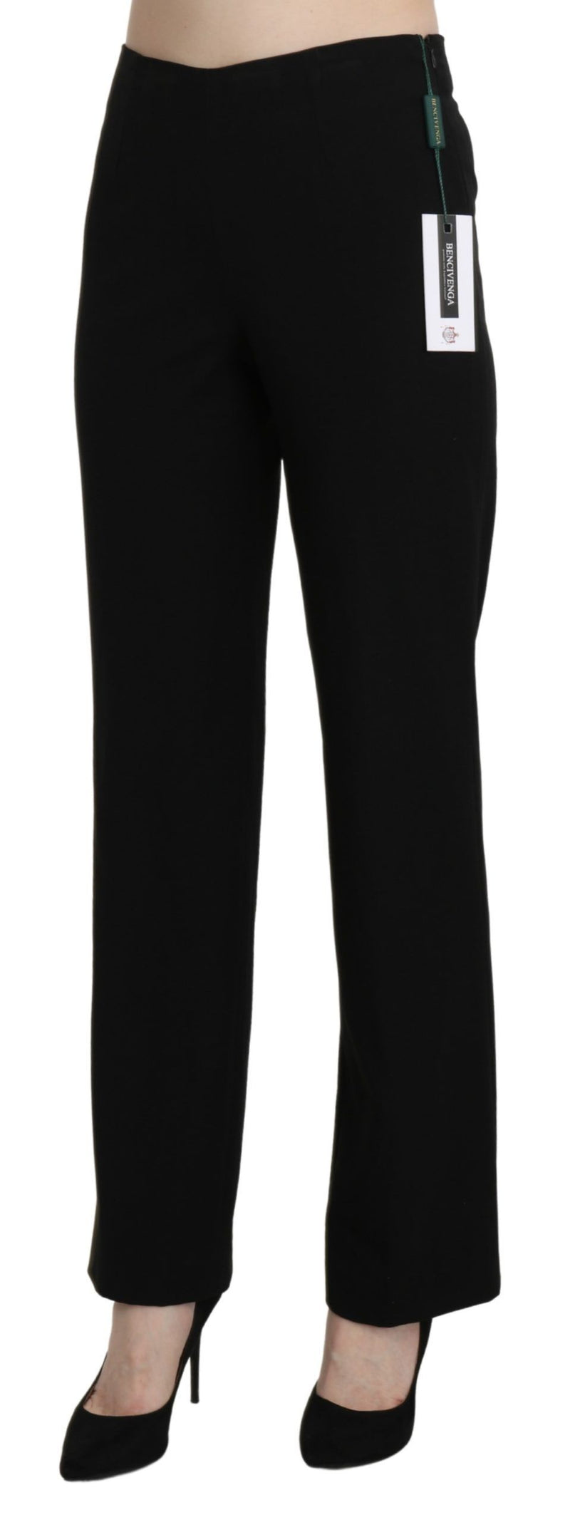 Elegant Black High Waist Straight Pants BENCIVENGA