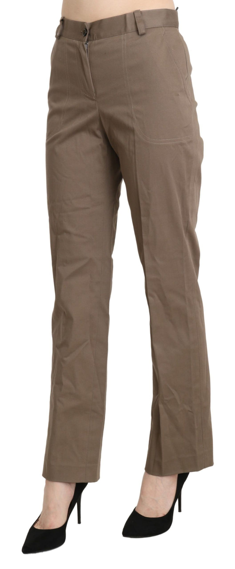 Elegant High Waist Straight Pants in Brown BENCIVENGA