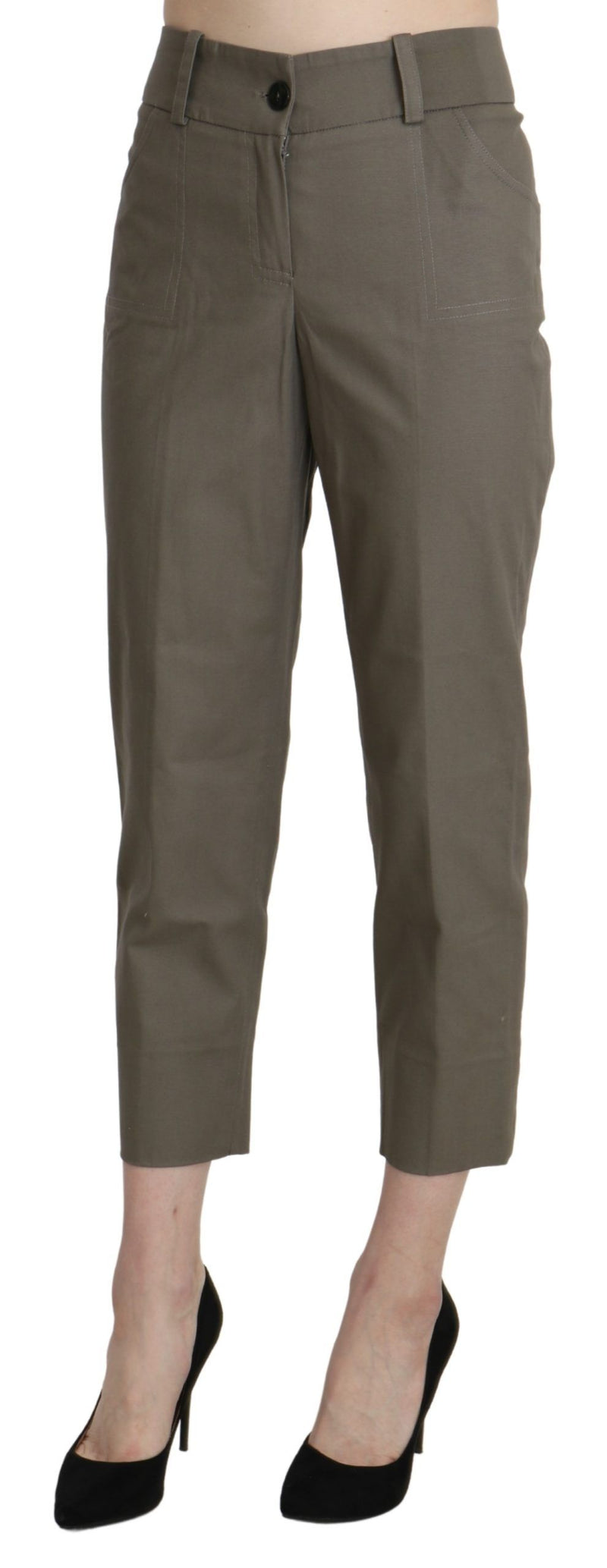 Elegant High Waist Cropped Pants in Gray BENCIVENGA