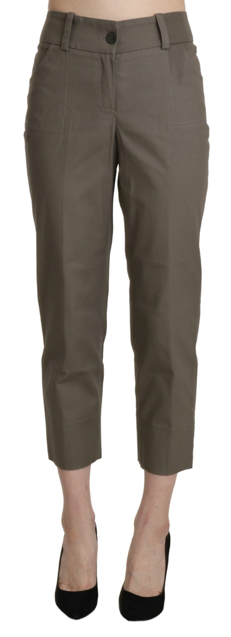 Elegant High Waist Cropped Pants in Gray BENCIVENGA