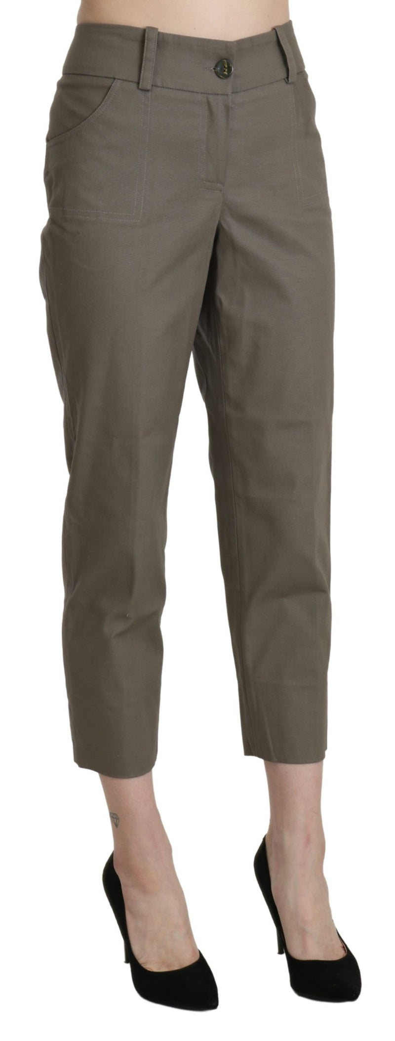 Elegant High Waist Cropped Pants in Gray BENCIVENGA