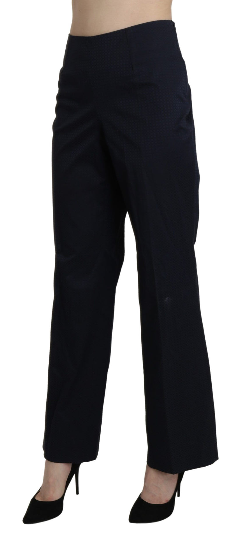 Navy Blue High Waist Straight Cotton Pants BENCIVENGA