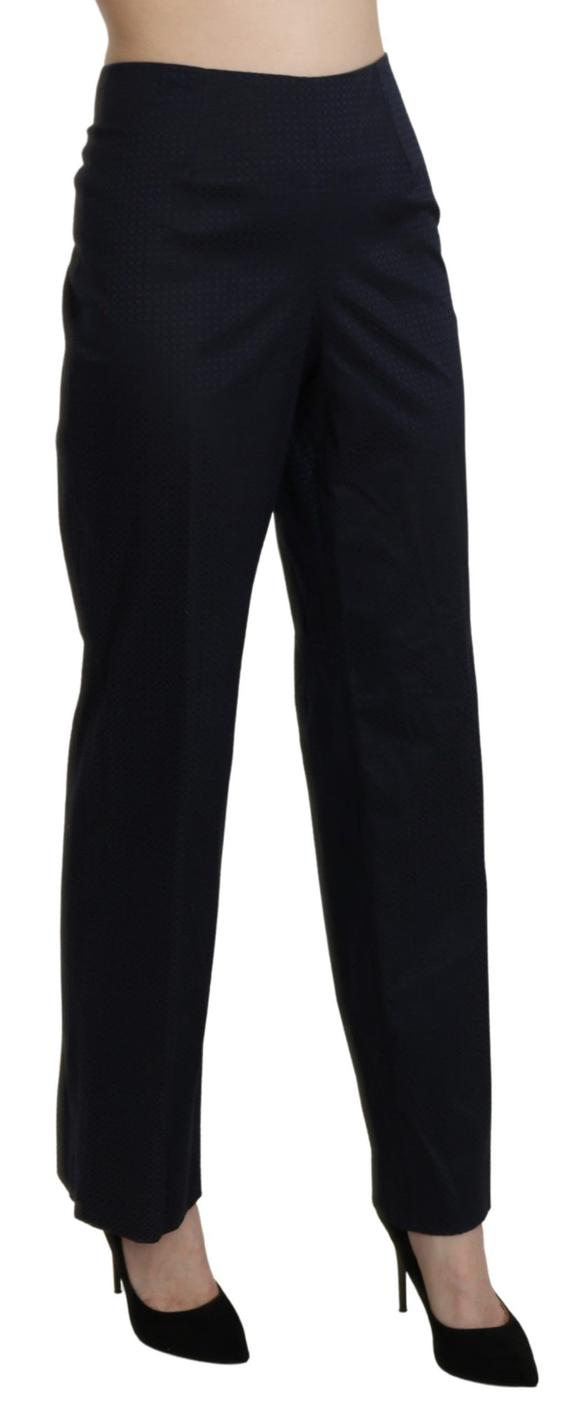 Navy Blue High Waist Straight Cotton Pants BENCIVENGA